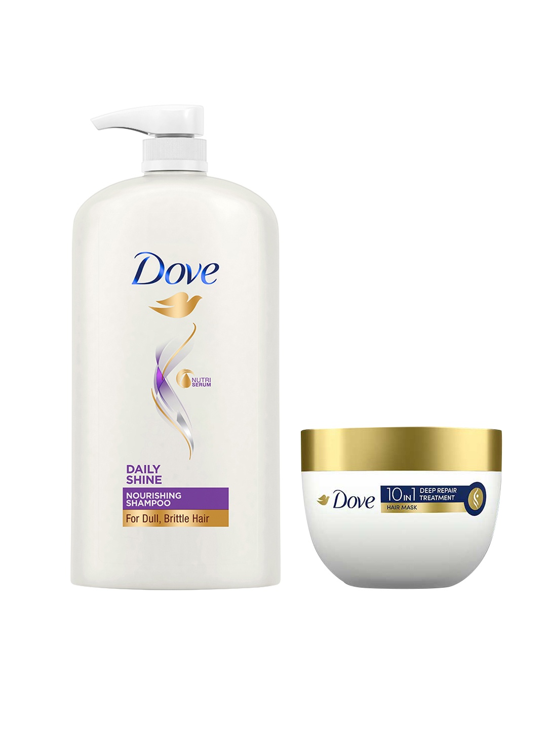 

Dove Daily Shine Nourishing Shampoo 1L & 10In1 Deep Repair Treatment Hair Mask 120ml, White