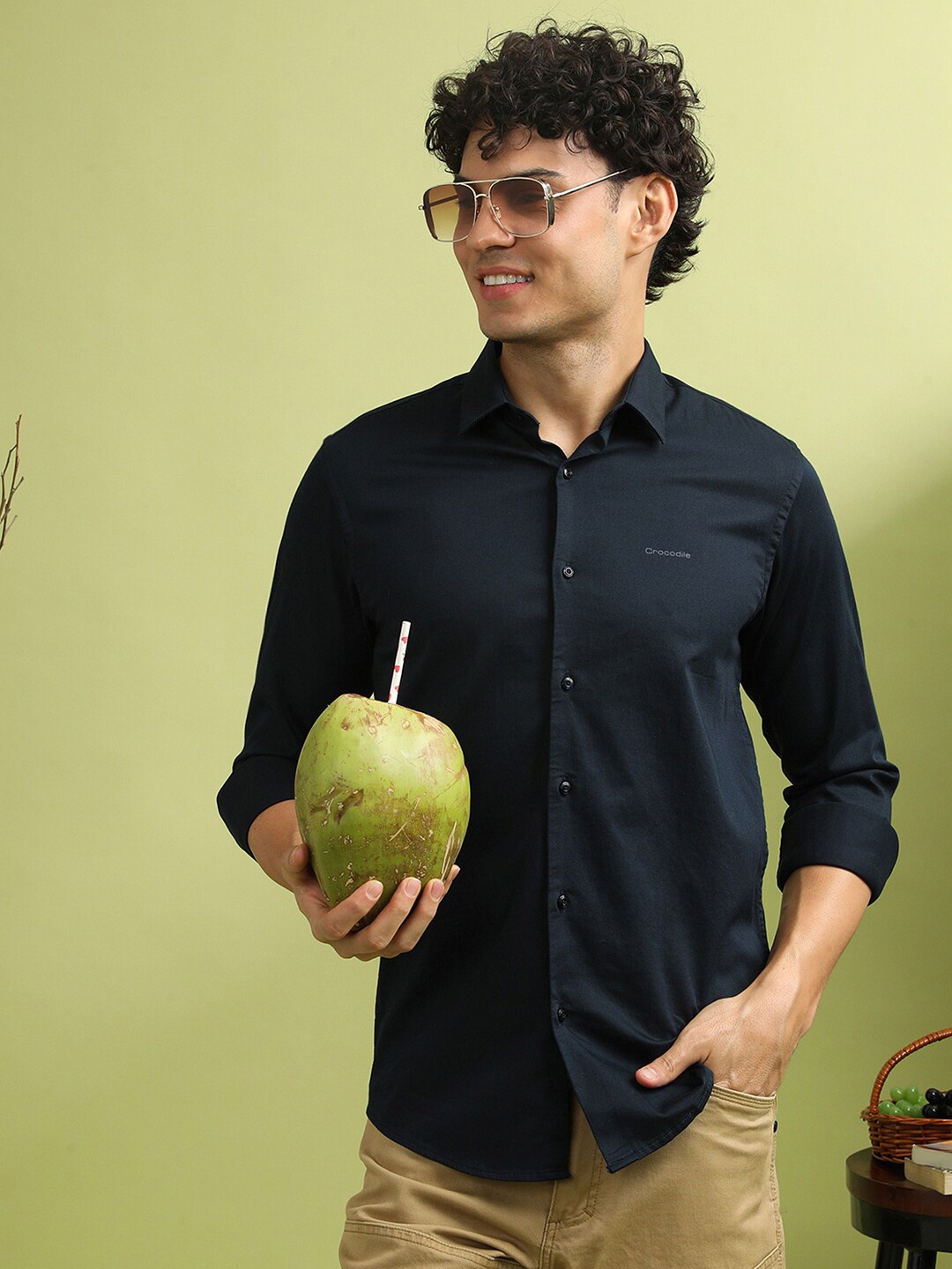 

Crocodile India Slim Slim Fit Cotton Casual Shirt, Navy blue