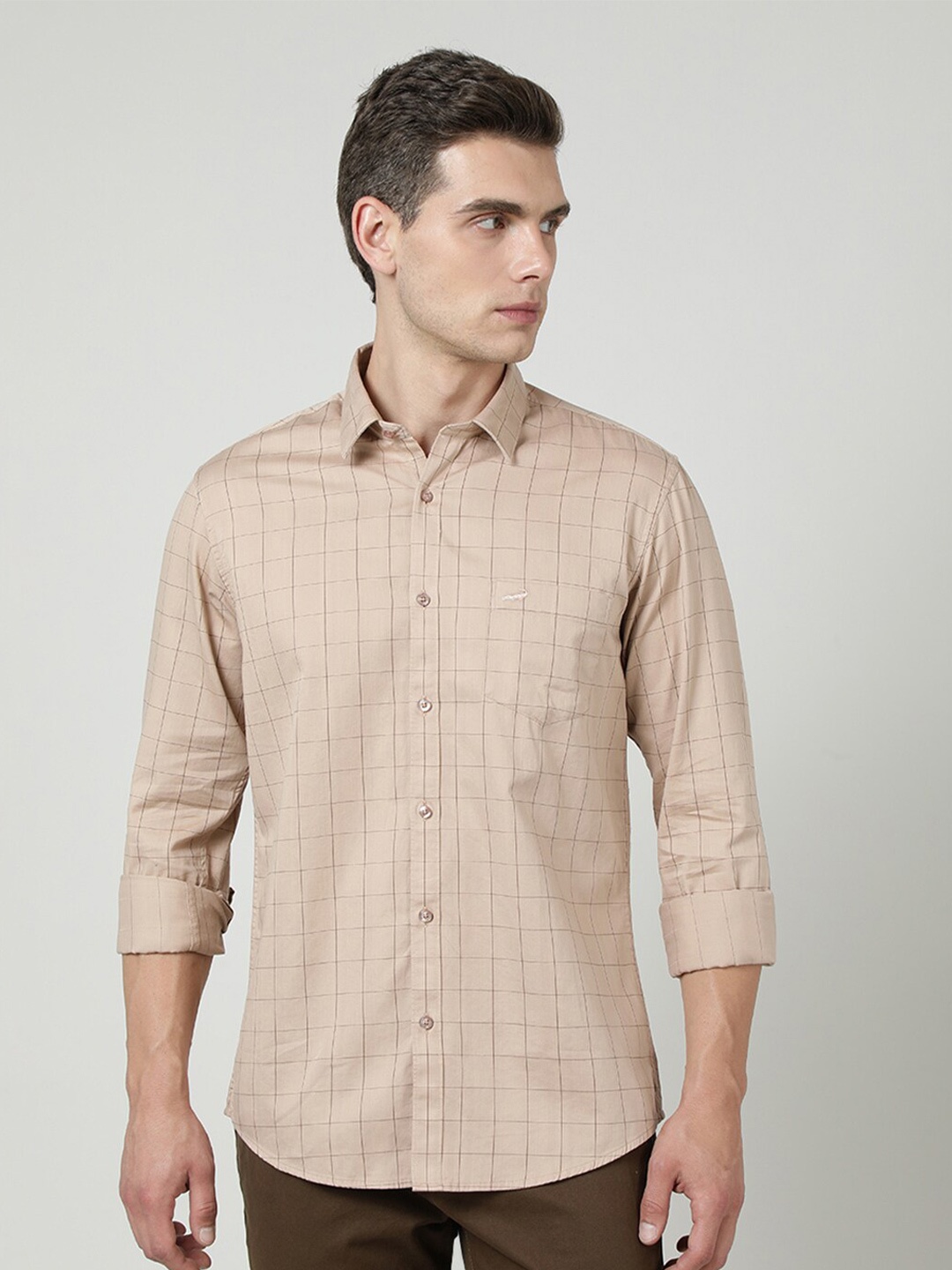 

Crocodile Slim Fit Opaque Checked Casual Shirt, Khaki