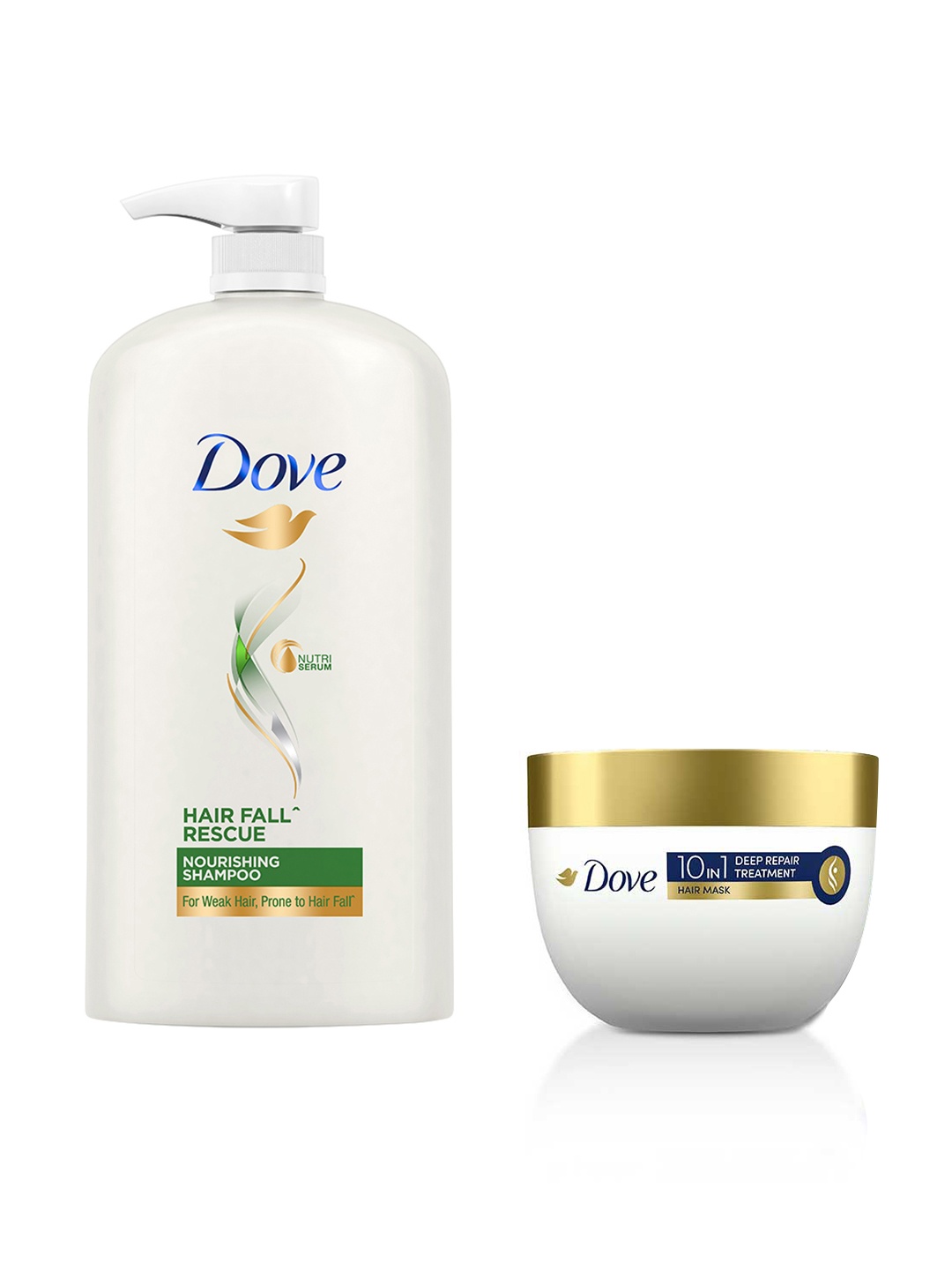 

Dove Hair Fall Rescue Shampoo 1L & 10In1 Deep Repair Treatment Hair Mask 120ml, White