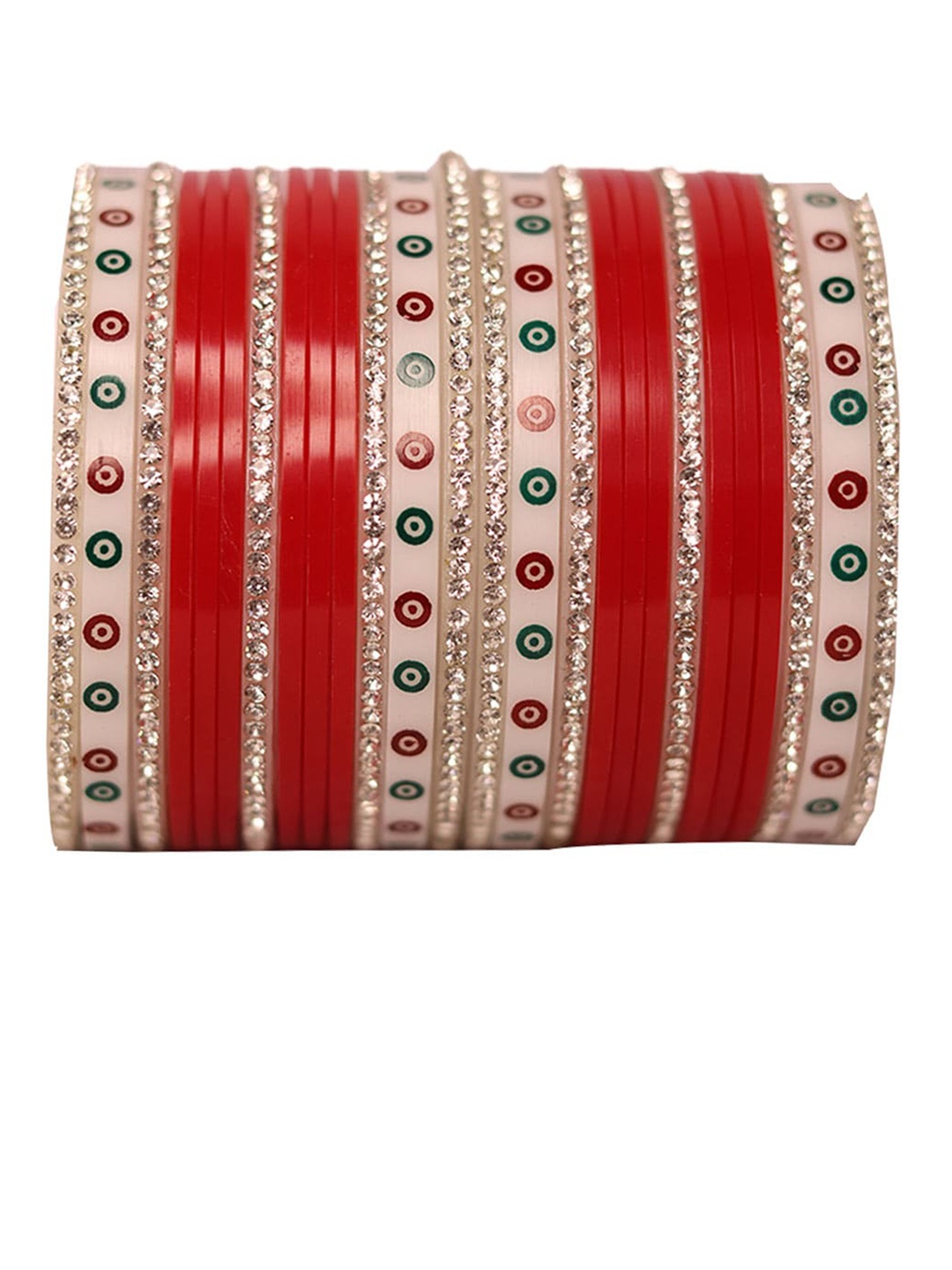 

Veoni BELLE Set Of 24 Gold Plated AD Studded Bangle, Red