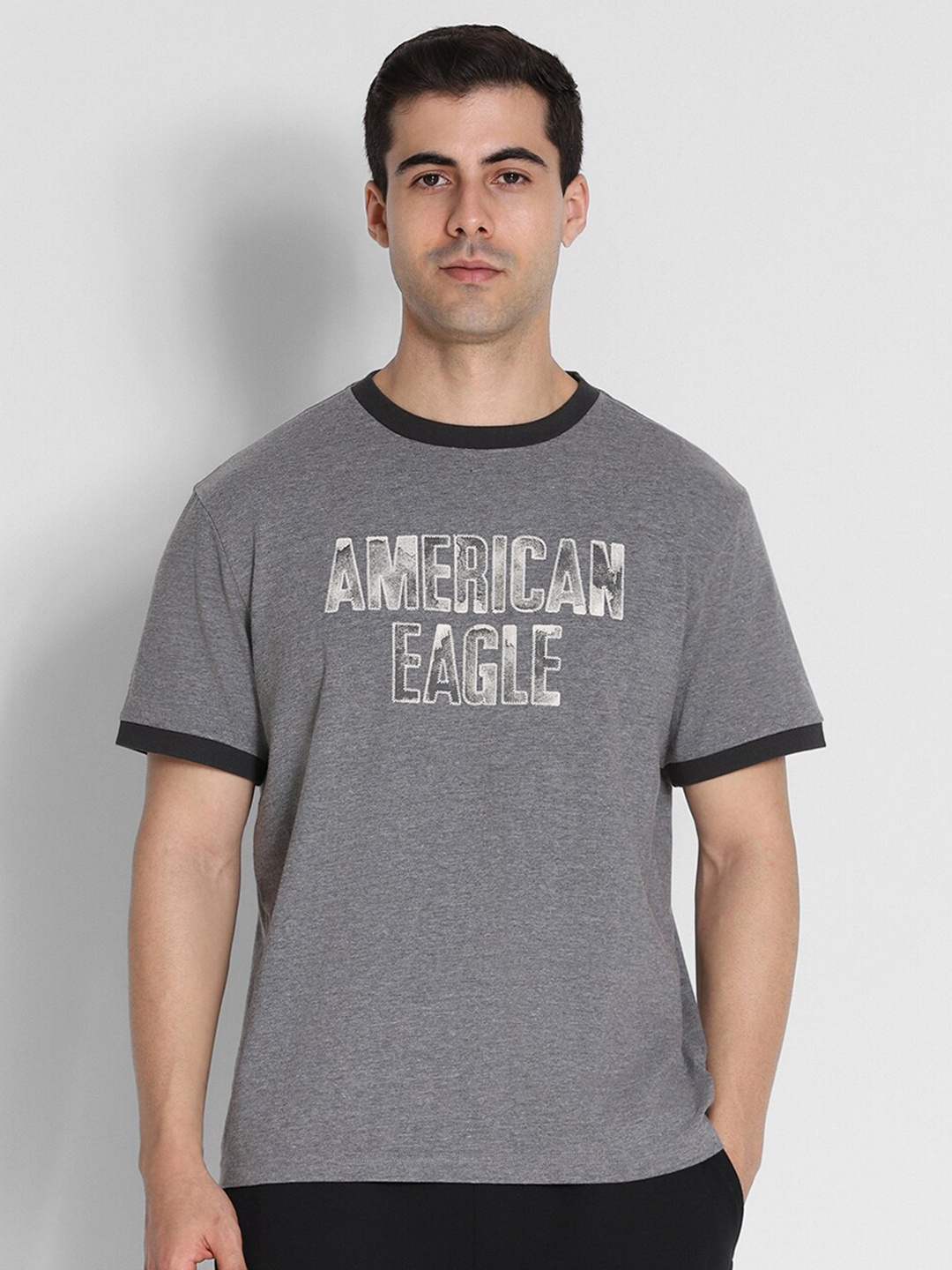 

AMERICAN EAGLE OUTFITTERS Typography Printed Round Neck Casual T-shirt, Grey