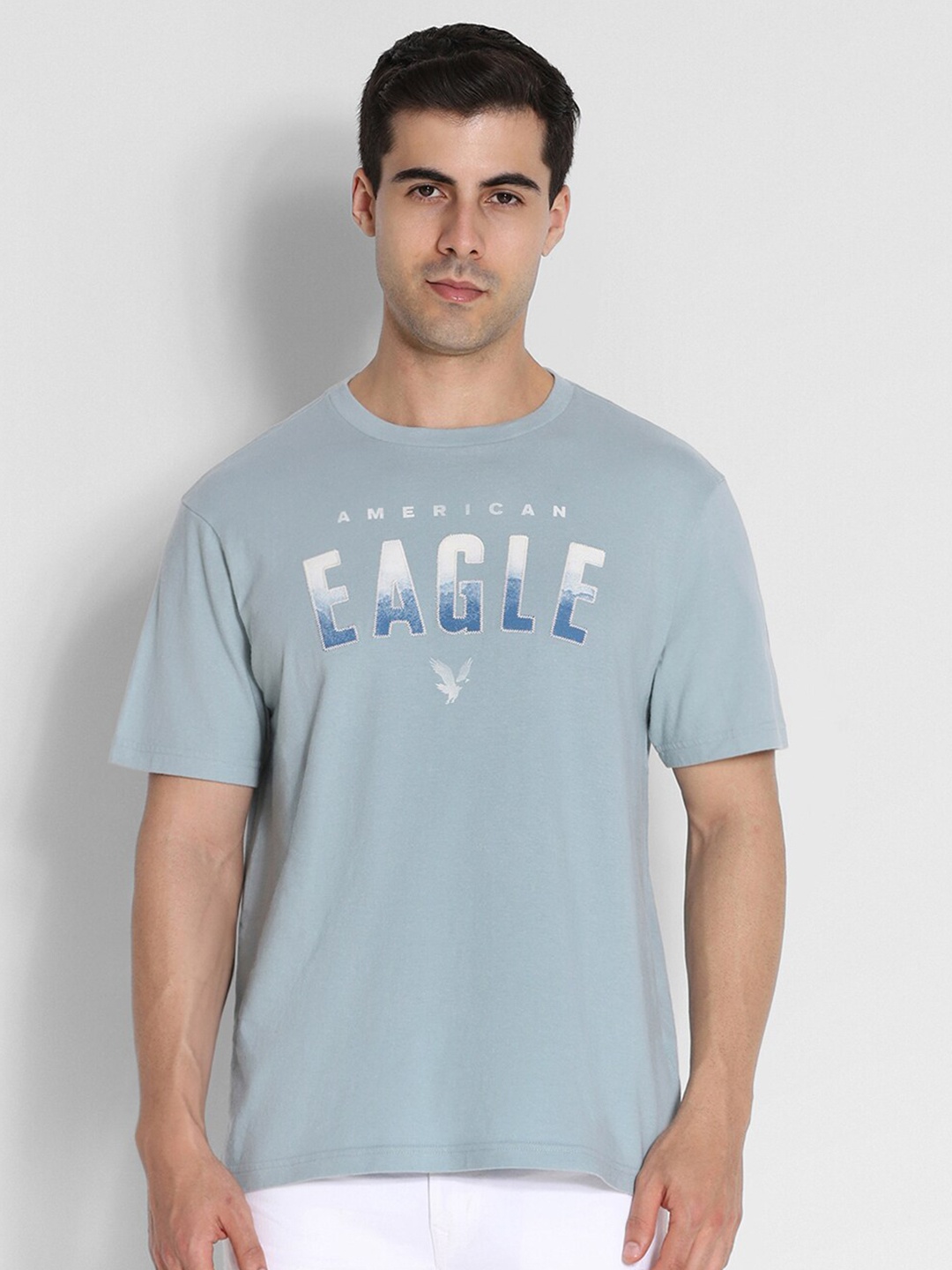 

AMERICAN EAGLE OUTFITTERS Typography Printed Round Neck Pure Cotton Casual T-shirt, Blue