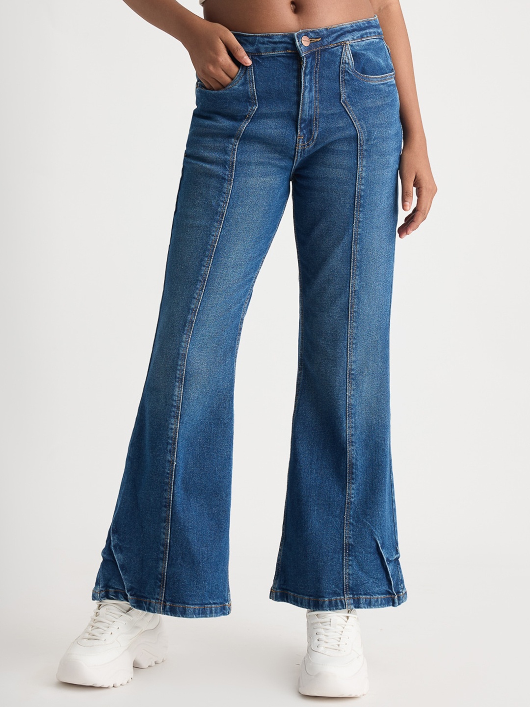 

FREAKINS Women Blue Bootcut High-Rise Clean Look Light Fade Jeans