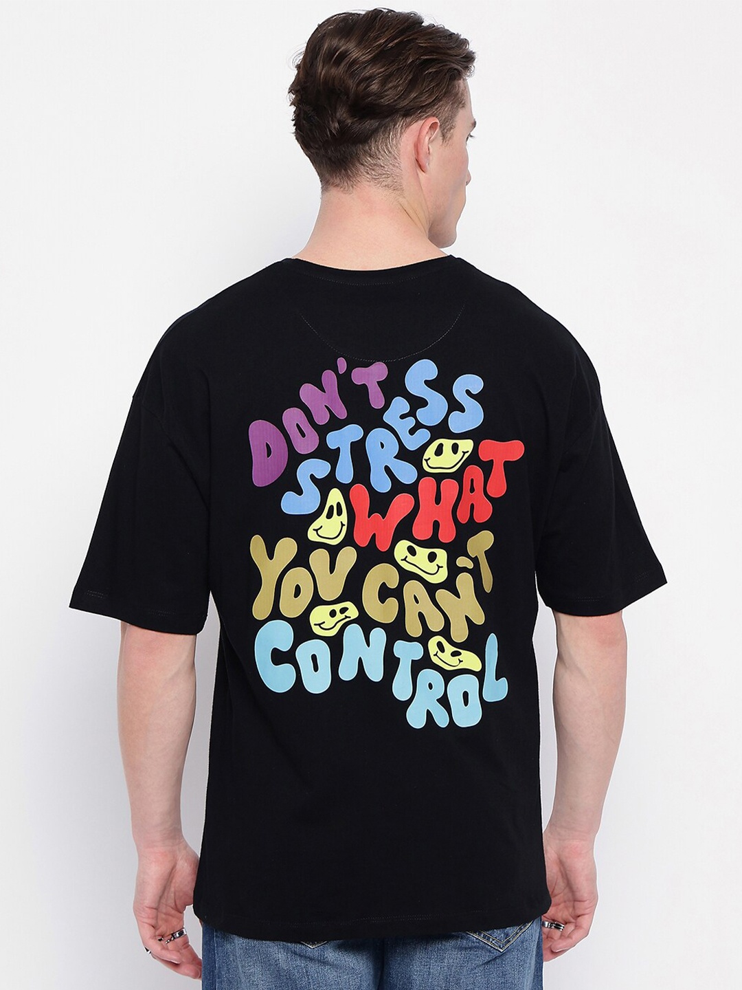 

Wear Your Mind Typography Printed Round Neck Cotton Oversized T-shirt, Black