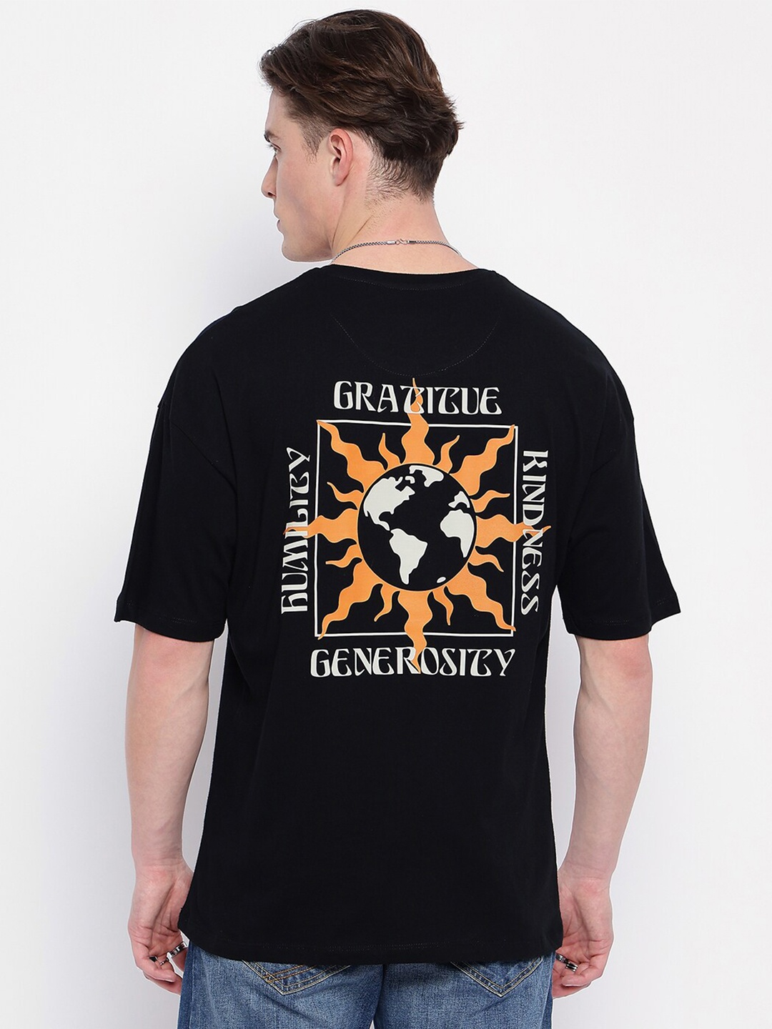 

Wear Your Mind Typography Printed Round Neck Cotton Oversized T-shirt, Black