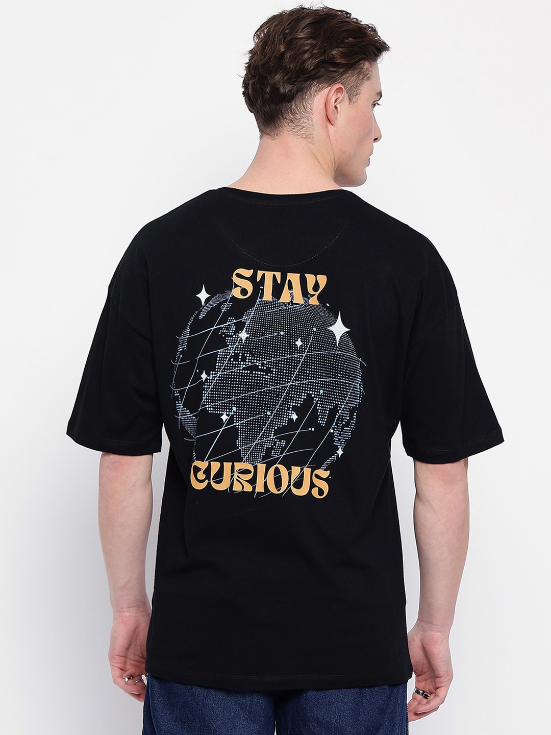 

Wear Your Mind Graphic Printed Drop-Shoulder Sleeves Cotton Oversized T-shirt, Black
