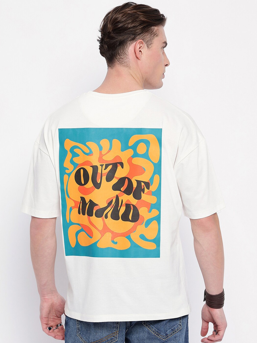 

Wear Your Mind Graphic Printed Round Neck Cotton Oversized T-shirt, White