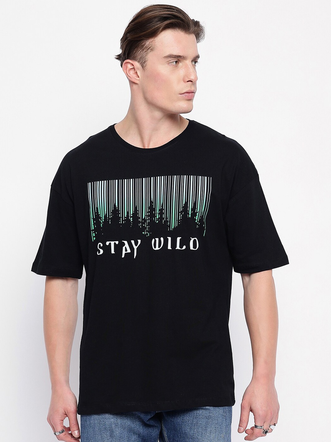 

Wear Your Mind Graphic Printed Round Neck Cotton Oversized T-shirt, Black