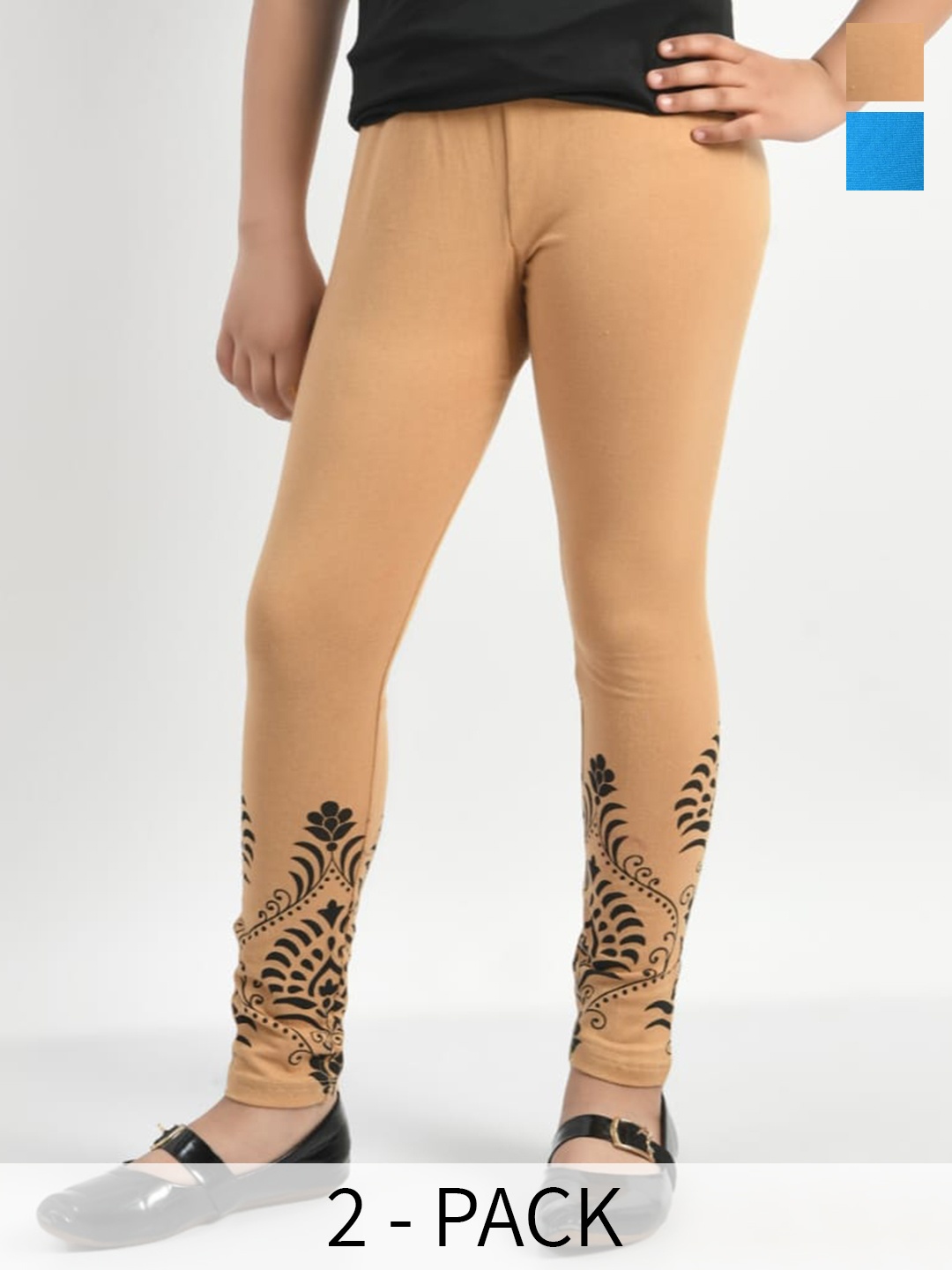 

BAESD Girls Pack Of 2 Printed Cotton Ankle Length Leggings, Blue