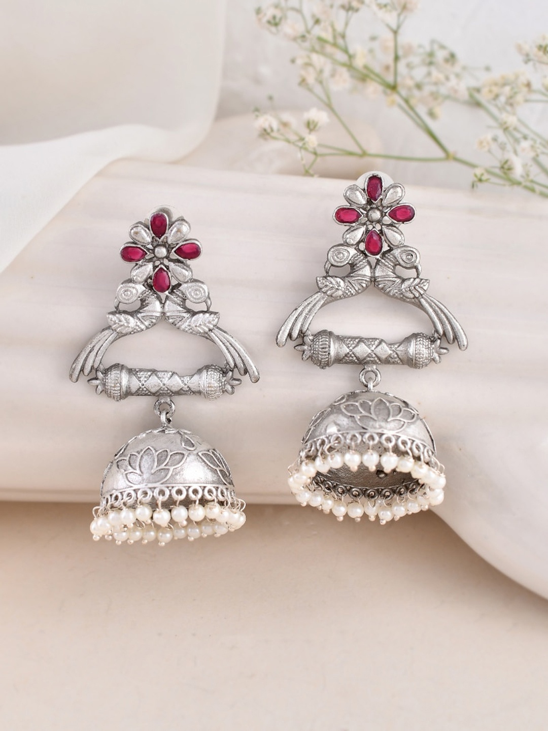 

DASTOOR Contemporary Jhumkas Earrings, Silver