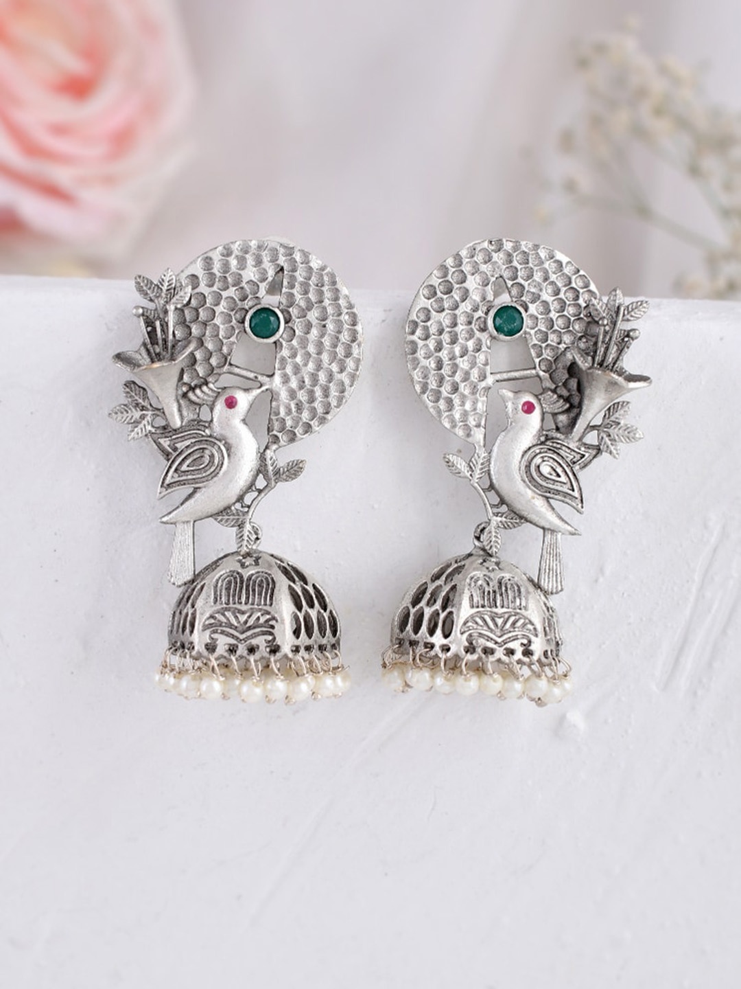 

DASTOOR Contemporary Jhumkas Earrings, Silver