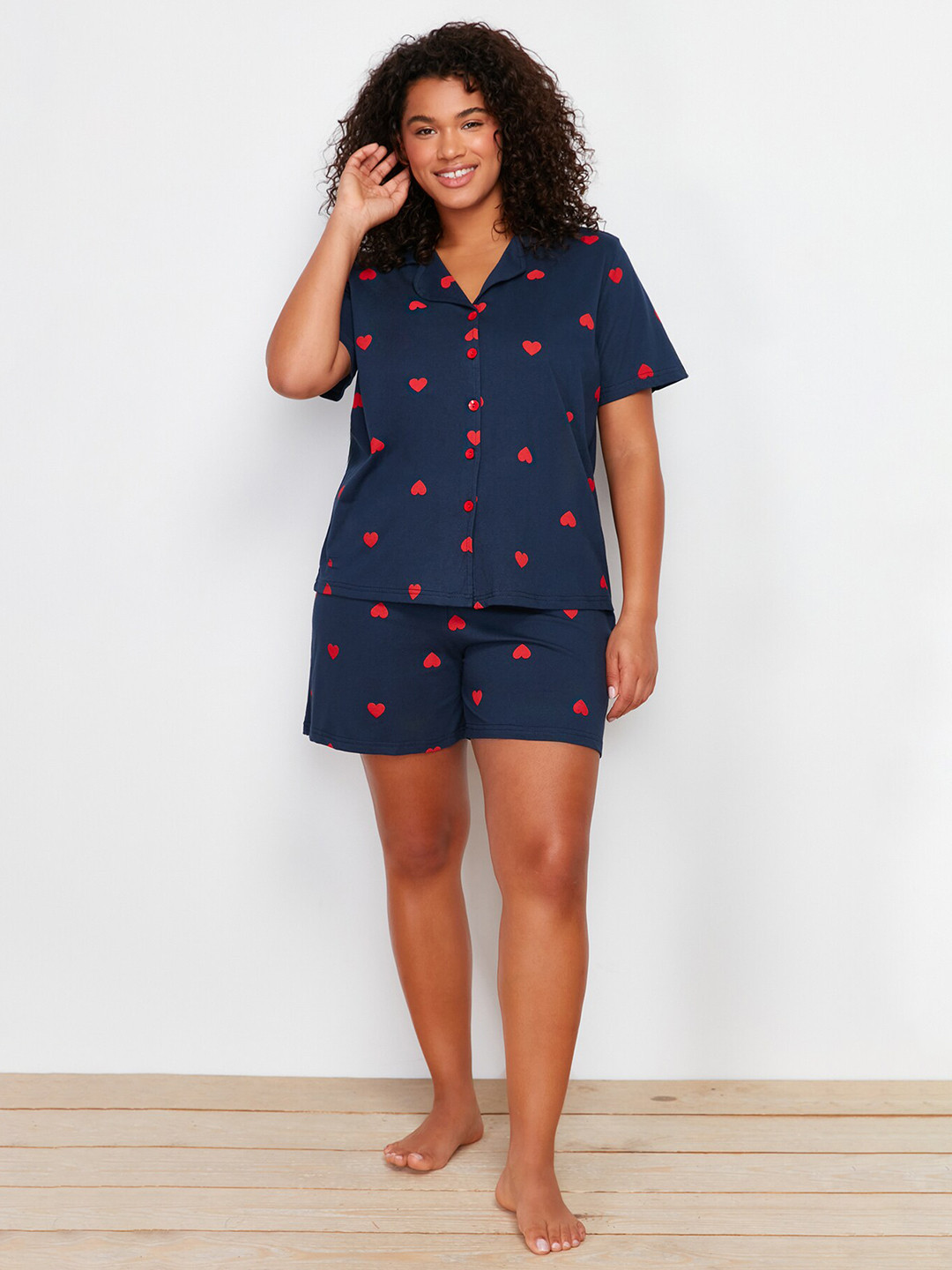 

Trendyol Conversational Printed Night suit, Navy blue