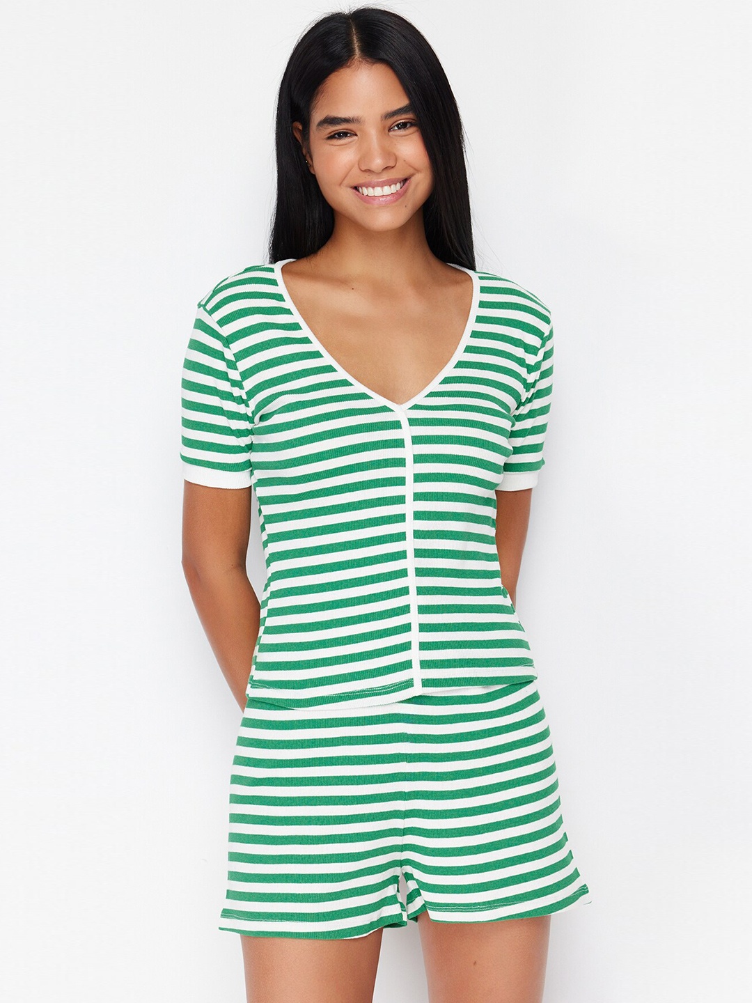 

Trendyol Striped Night suit, Green