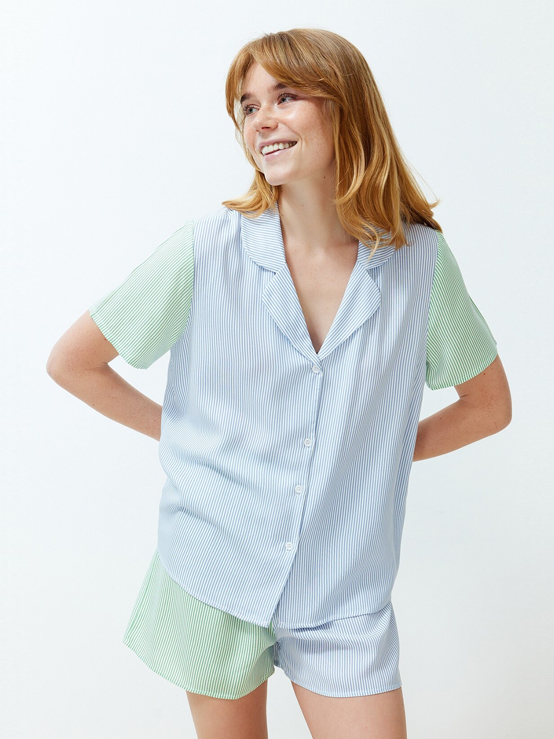

Trendyol Striped Night Suit, Blue