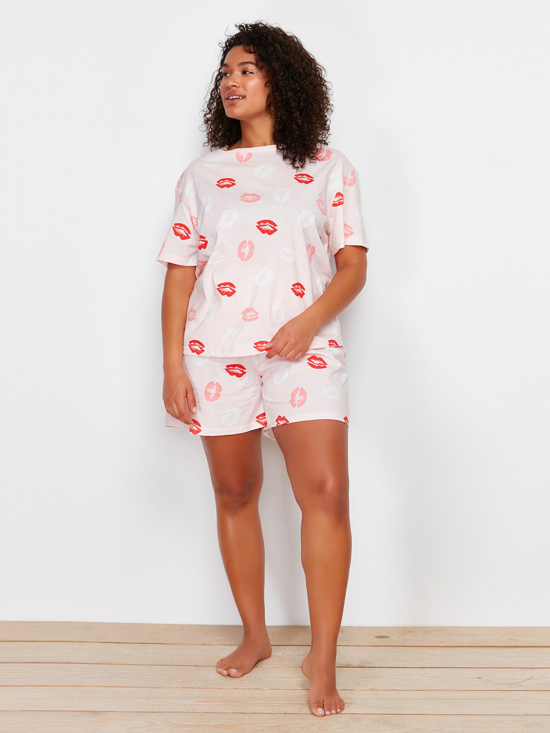 

Trendyol Conversational Printed Pure Cotton T-shirt With Shorts, White