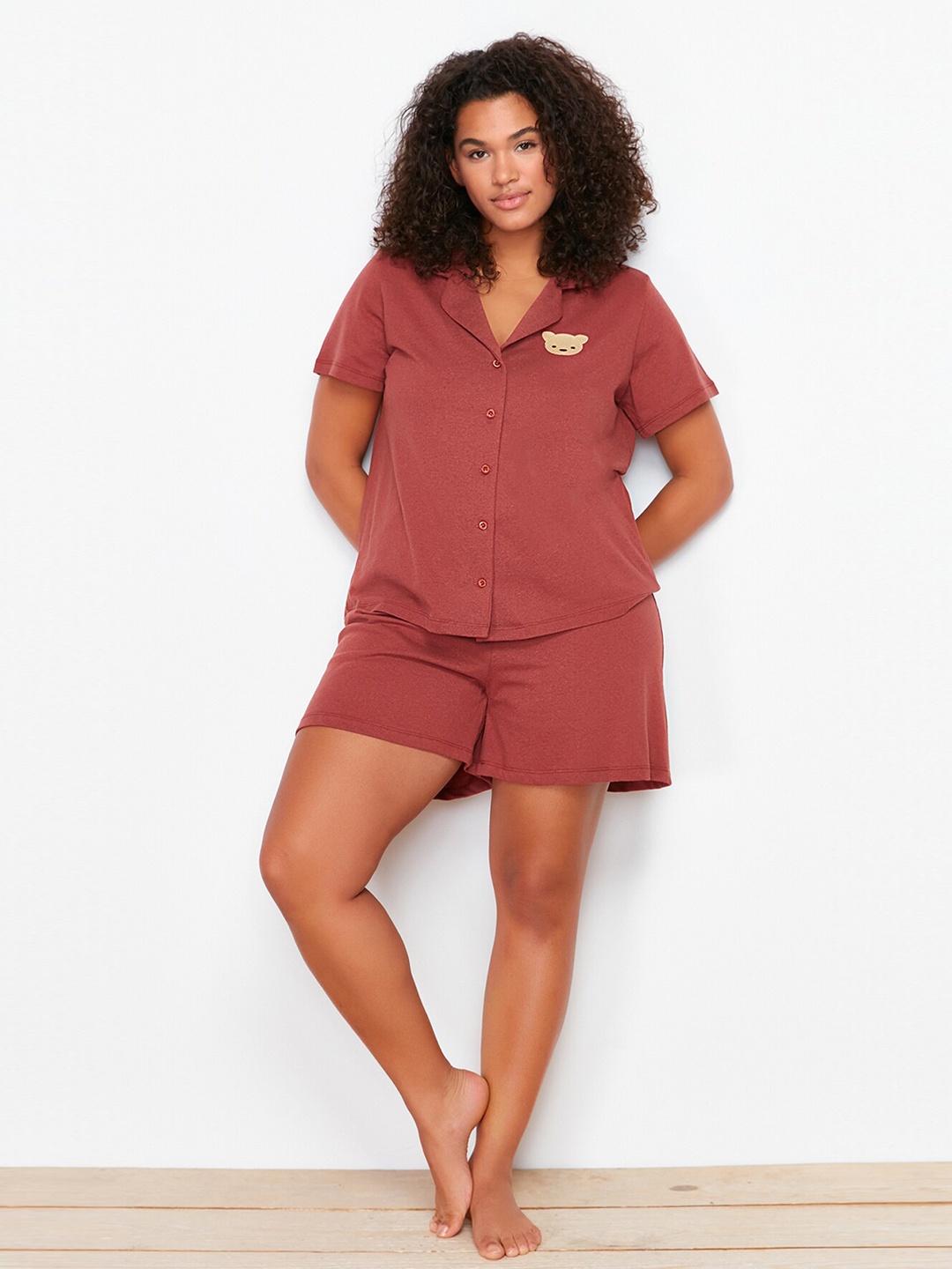 

Trendyol Pure Cotton Night Suit, Maroon