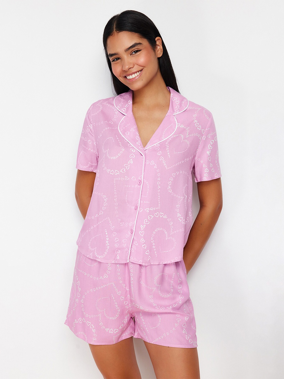 

Trendyol Conversational Printed Night Suit, Pink