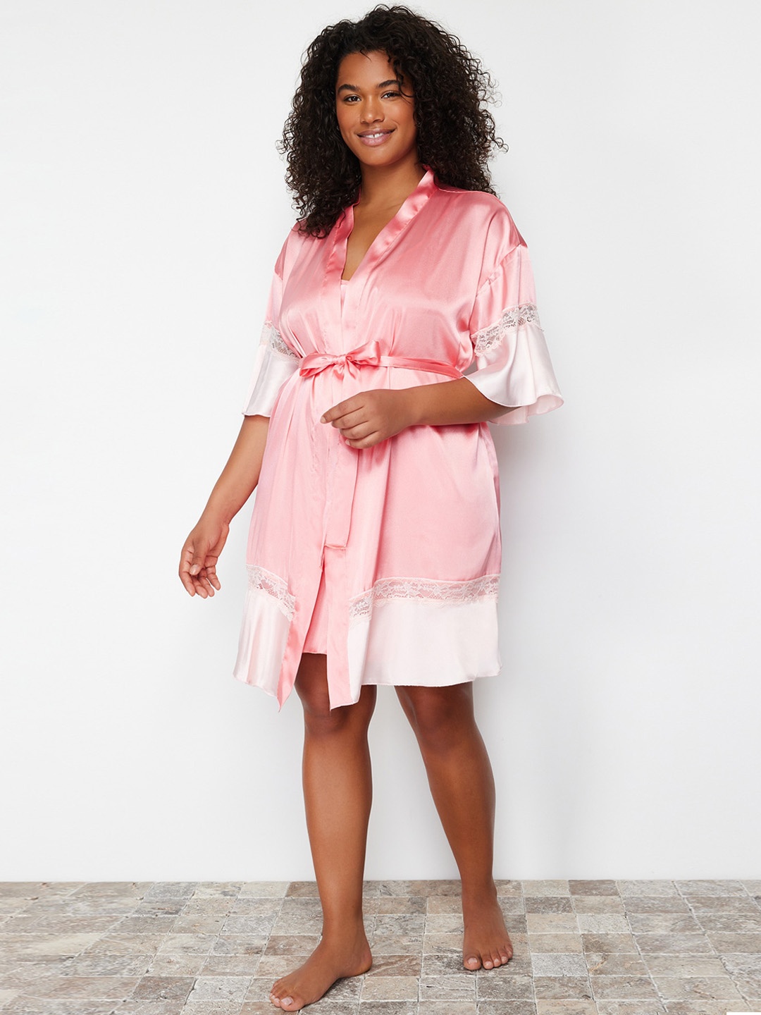 

Trendyol Women Open Front & Belt Robe, Pink