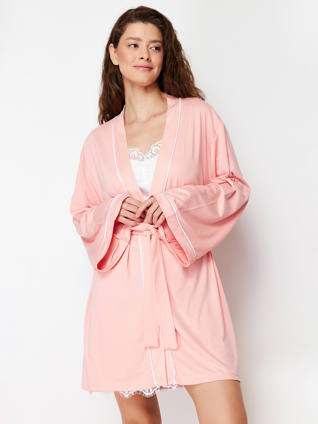 

Trendyol Women Open Front & Belt Robe, Peach