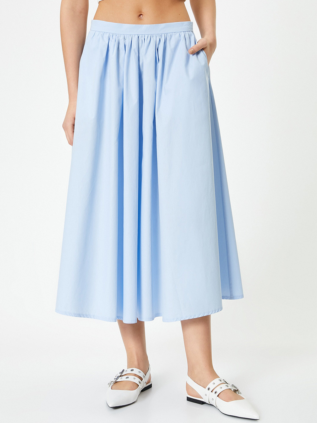 

Koton Pure Cotton Flared Midi Length Skirts, Blue