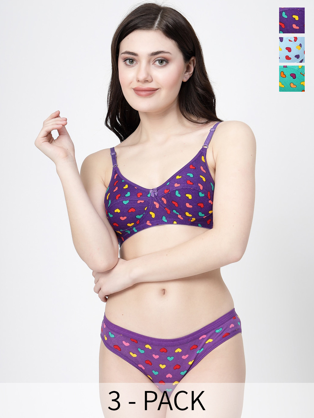 

Docare Pack Of 3 Printed Lingerie Set, Green