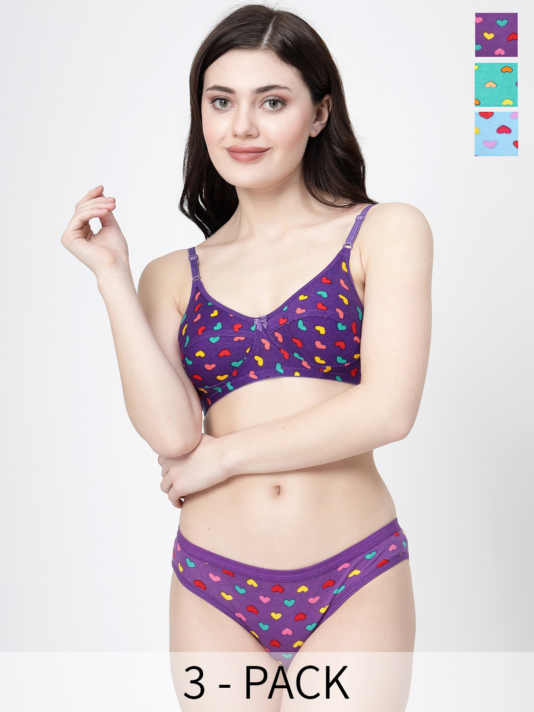 

Docare Pack Of 3 Printed Lingerie Set, Blue