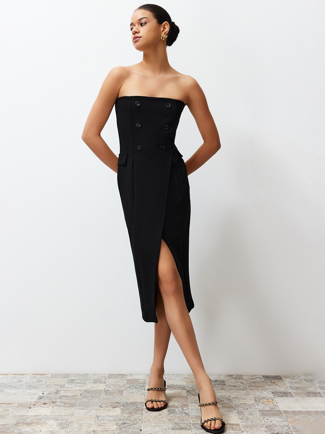 

Trendyol Strapless Sheath Midi Dress, Black