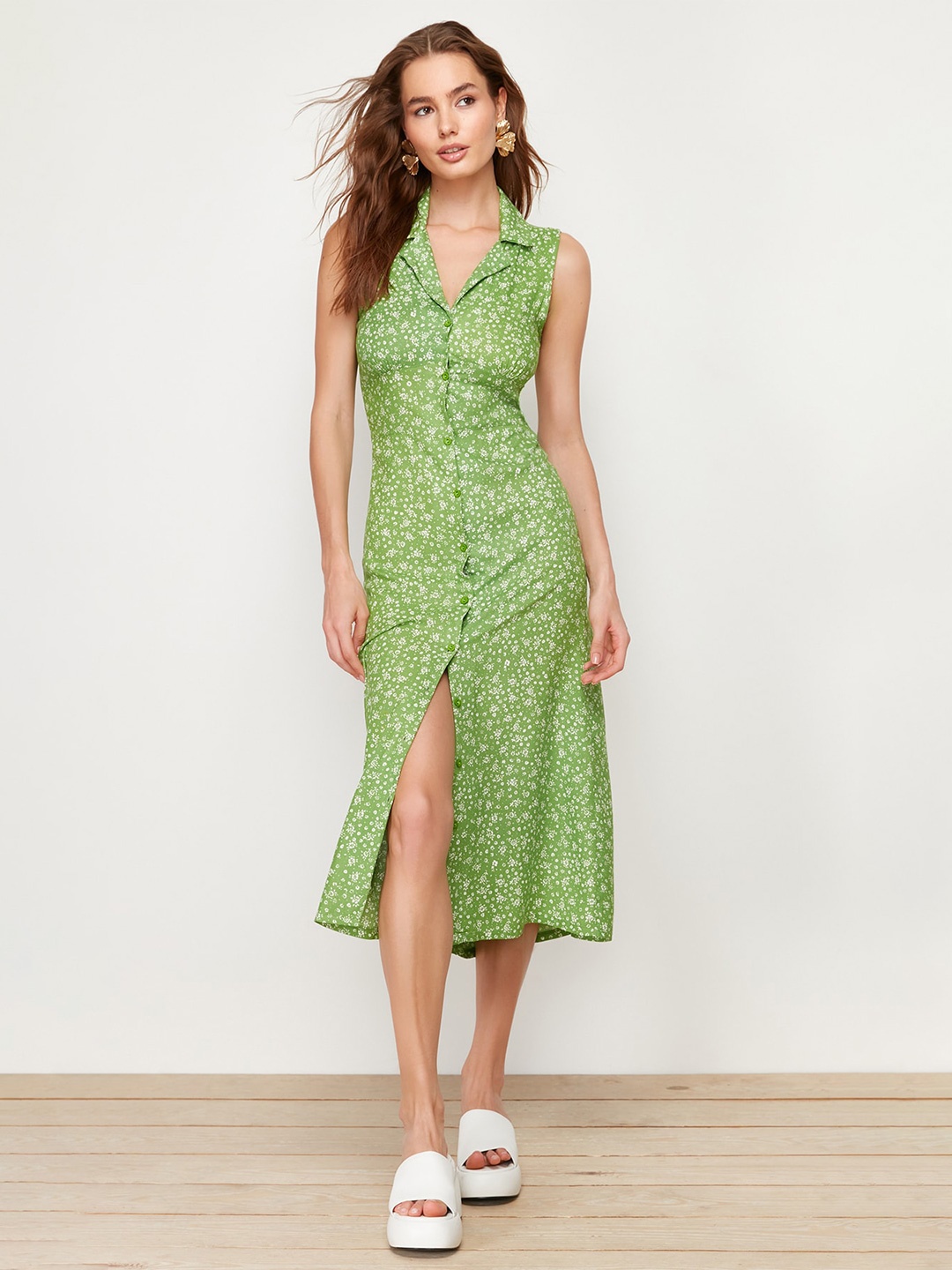 

Trendyol Floral Print A-Line Midi Dress, Na