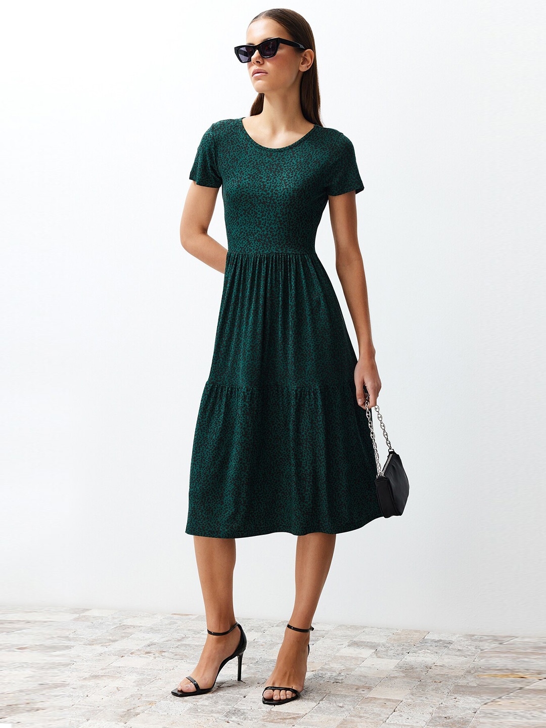 

Trendyol Abstract Print Fit & Flare Dress, Green