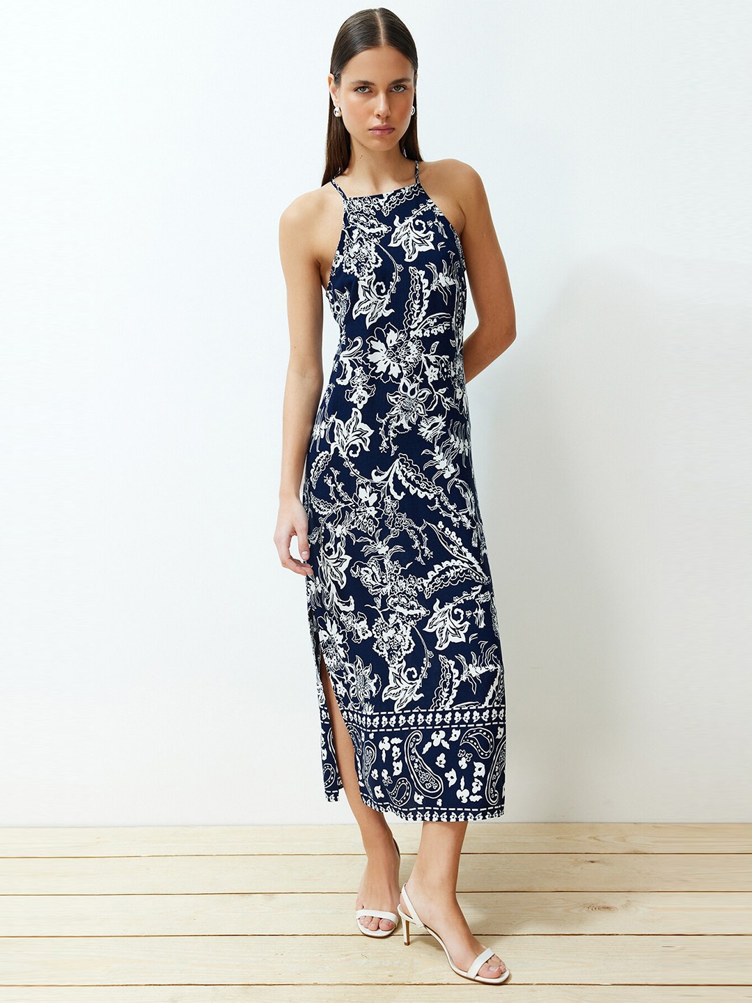 

Trendyol Floral Printed Sheath Midi Dress, Blue