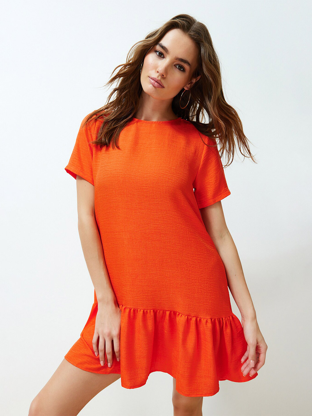 

Trendyol Round Neck Drop-Waist Dress, Orange