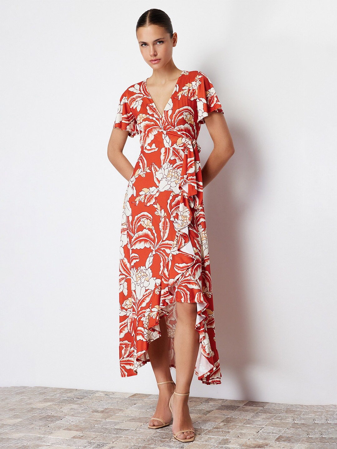 

Trendyol Floral Print A-Line Midi Dress, Red