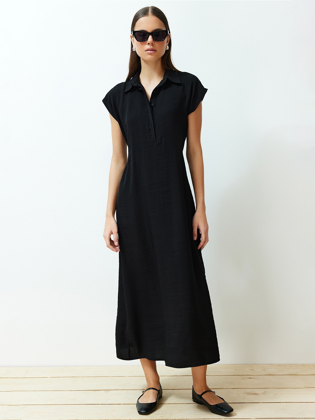 

Trendyol Shirt Collar Midi Dress, Black