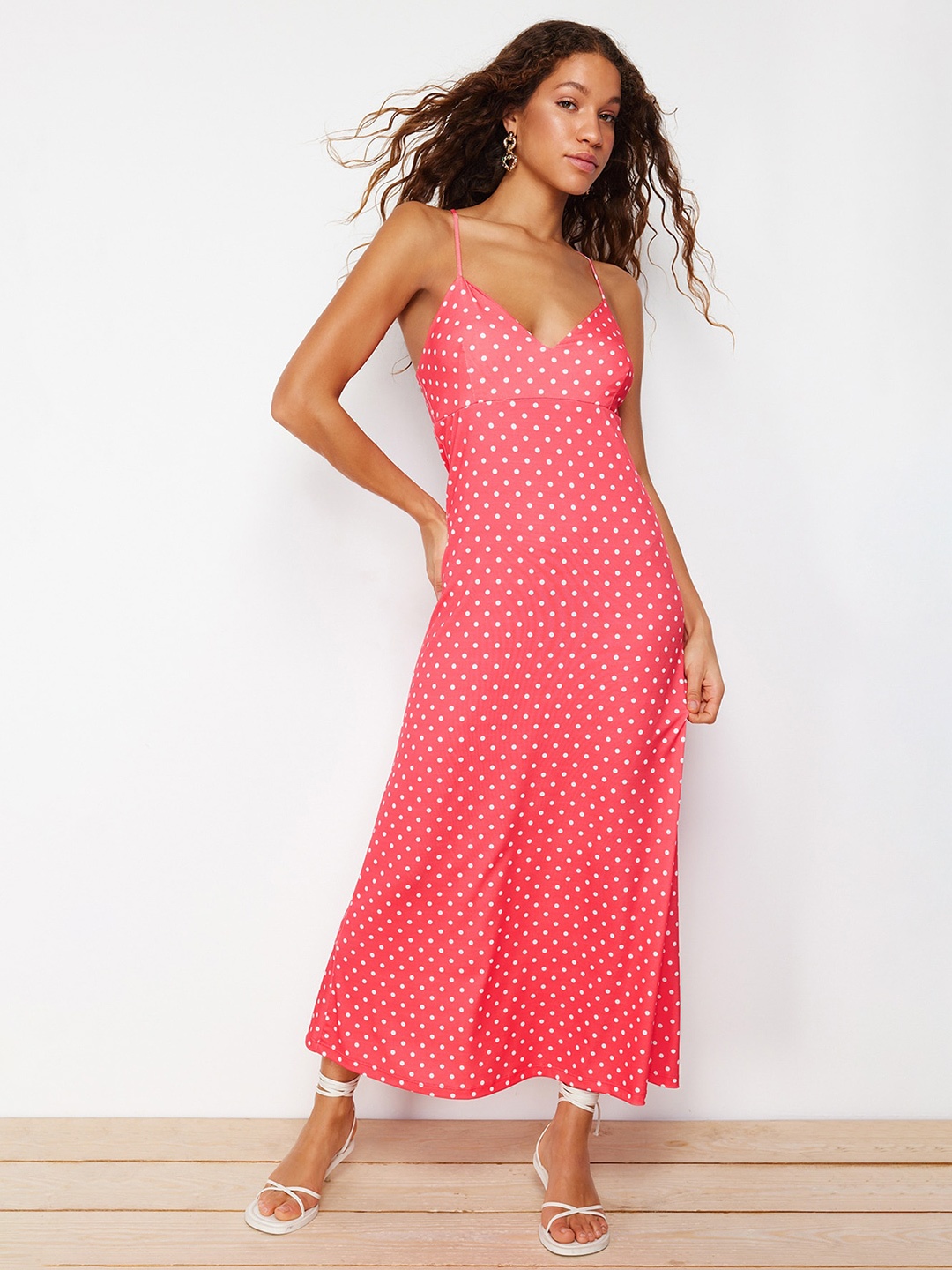 

Trendyol Polka Dot Print A-Line Maxi Dress, Red