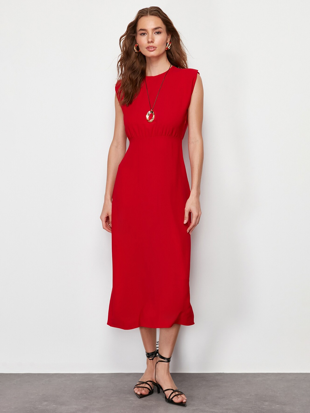 

Trendyol Round Neck A-Line Midi Dress, Red