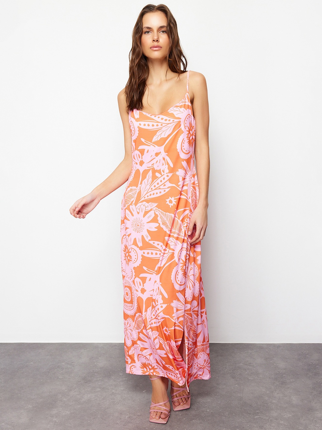 

Trendyol Tropical Print Maxi Dress, Orange