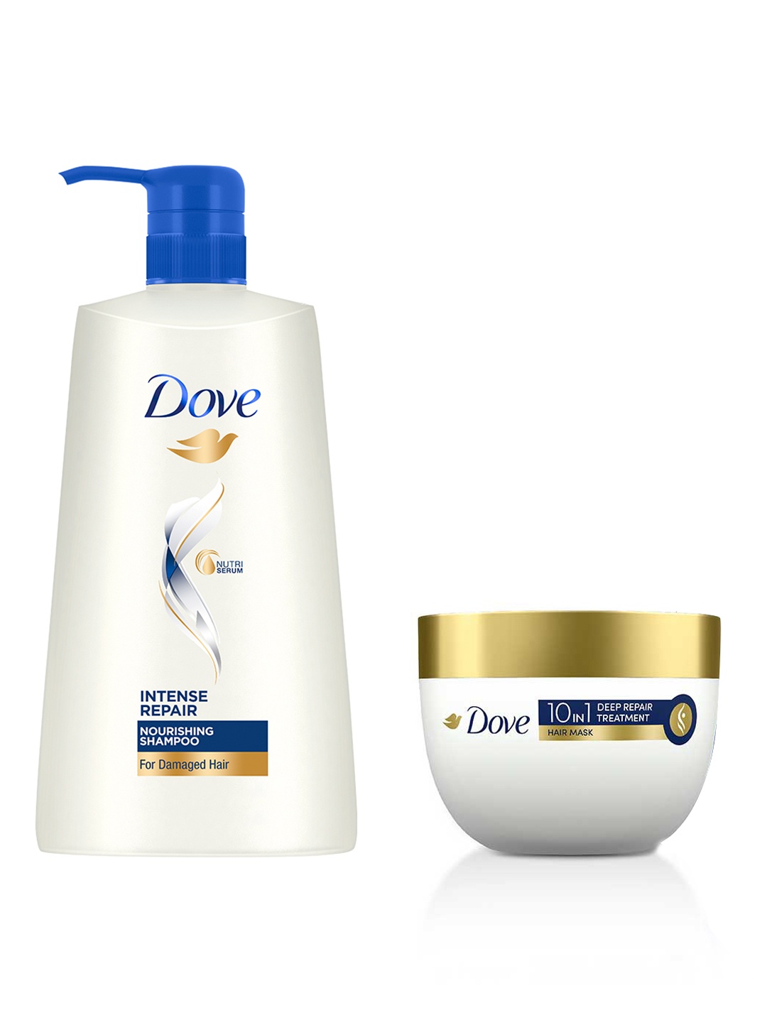 

Dove Set of Intense Repair Shampoo 650ml & 10-in-1 Deep Repair Treatment Hair Mask 300ml, White