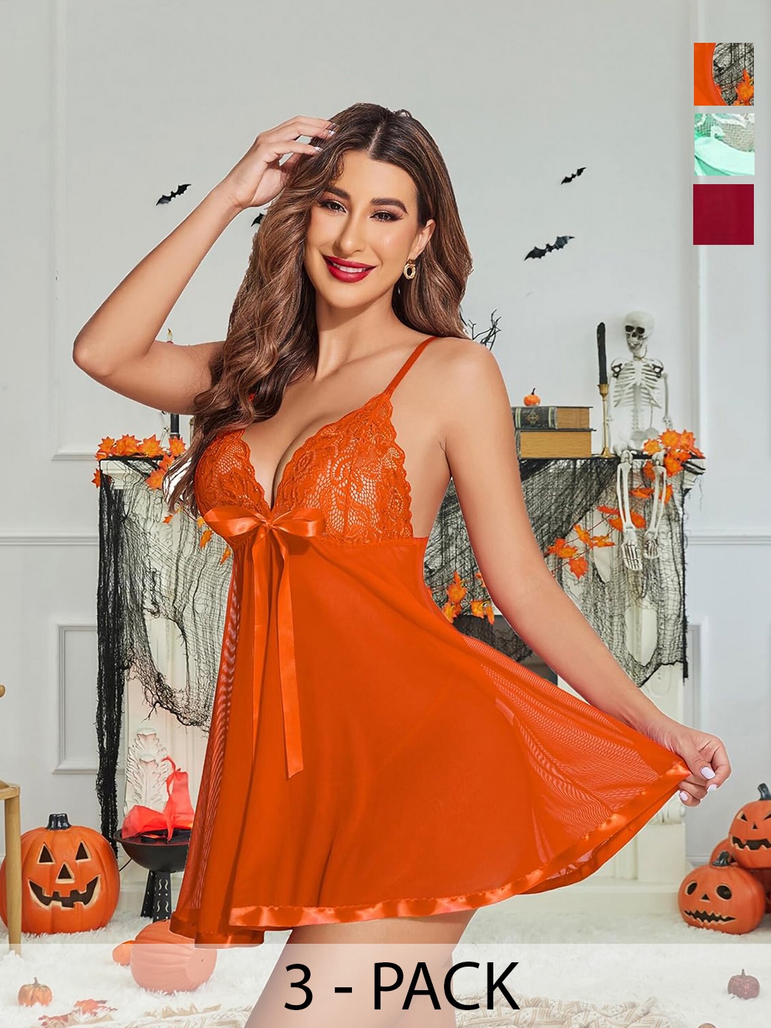 

PIBU Pack Of 3 Net Baby Doll, Orange