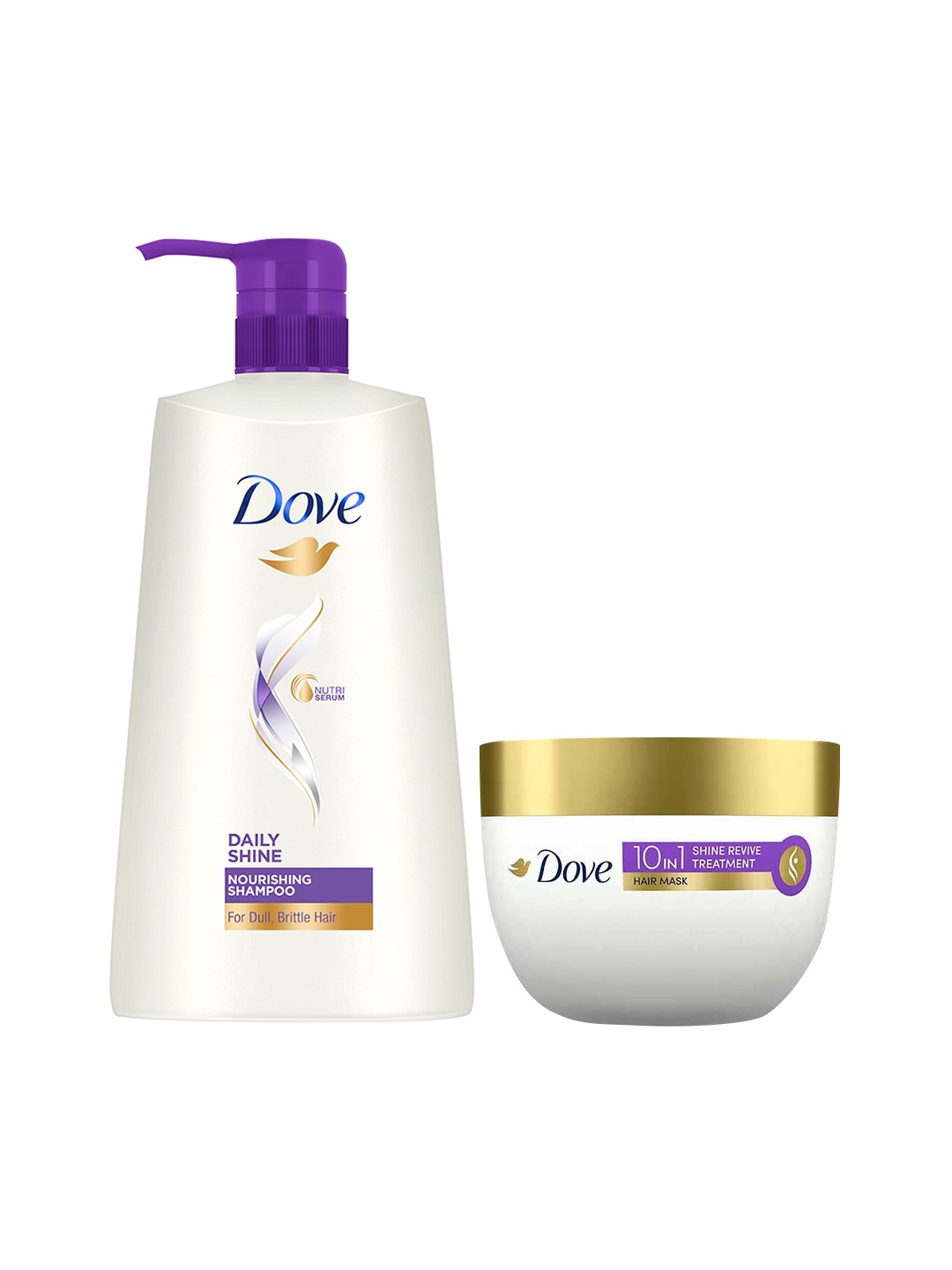 

Dove Set of 10-in-1 Shine Revive Treatment Hair Mask - 300ml & Daily Shine Shampoo - 650ml, White