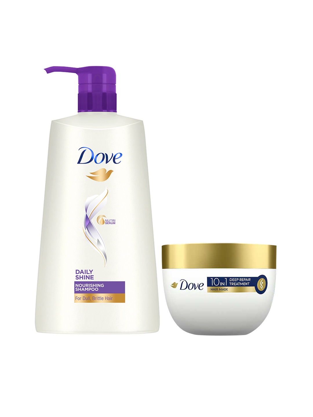 

Dove Set of Daily Shine Shampoo - 650ml & 10-in-1 Deep Repair Treatment Hair Mask - 120ml, White