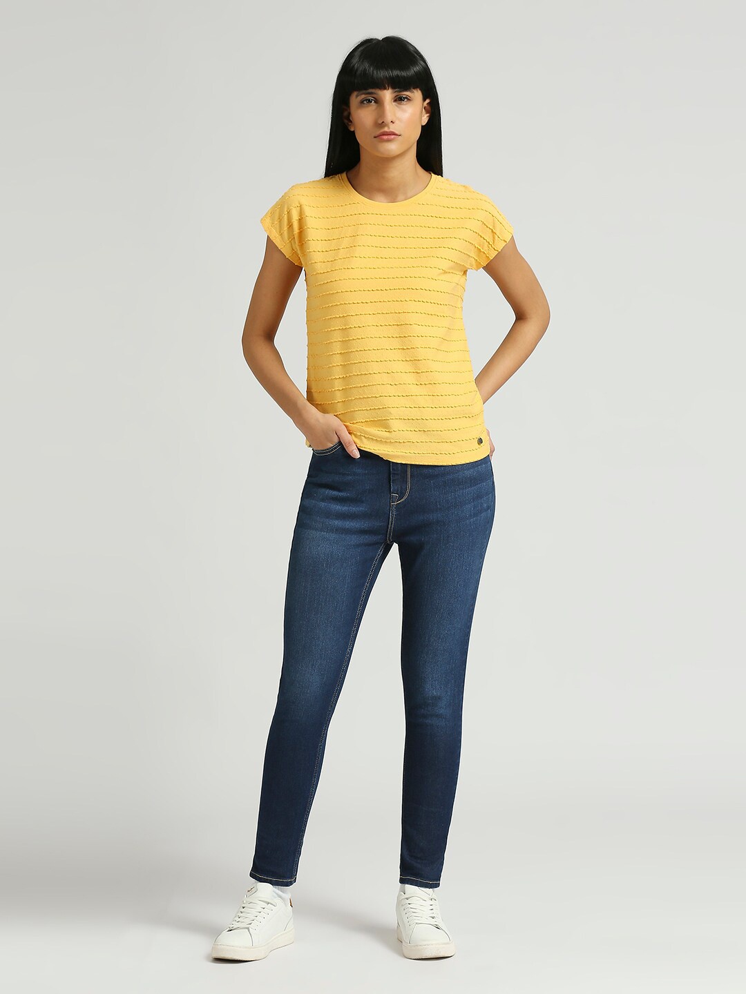 

Pepe Jeans Textured Relaxed Fit Pure Cotton T-shirt, Yellow