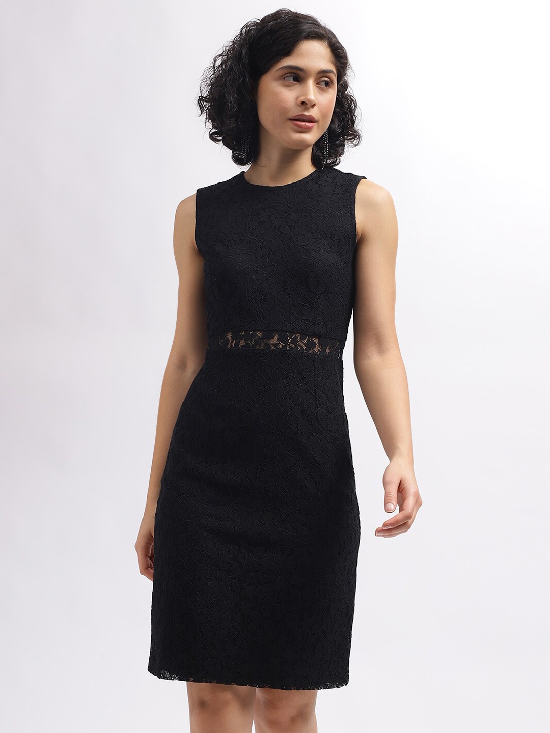 

CENTRESTAGE Sleeveless Sheath Knee Length Dress, Black