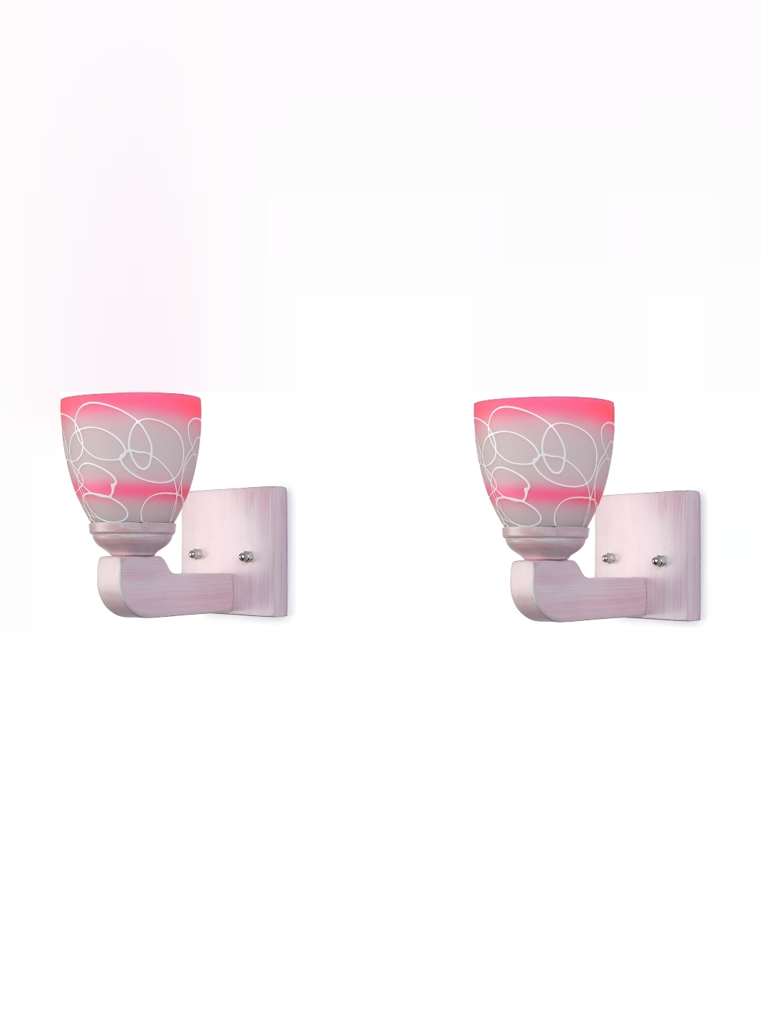 

1ST TIME Pink & White 2 Pcs Printed Glass Traditional Cylinder Shaped Wall Lamp