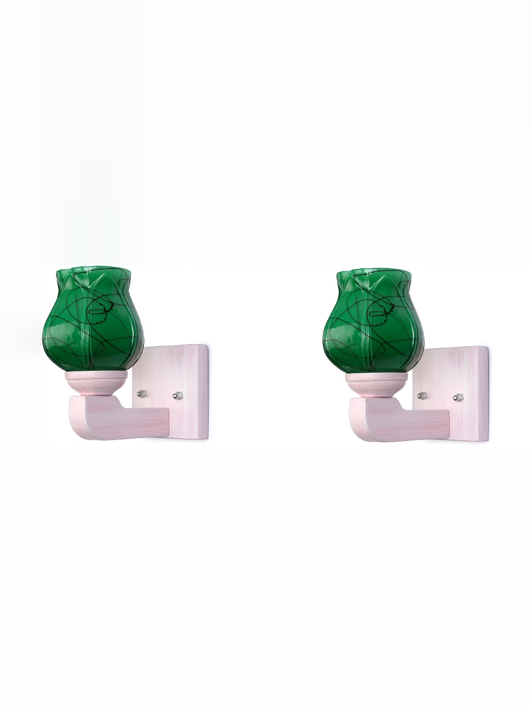 

1ST TIME Green 2 Pieces Printed Glass Traditional Cylinder Shaped Wall Lamps