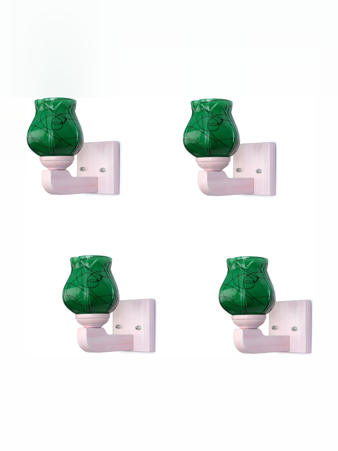 

1ST TIME Green & Cream 4Pcs Printed Glass Traditional Wall Lamps