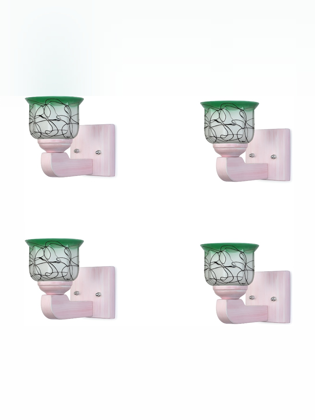 

1ST TIME Green & Grey 4 Pieces Printed Glass Traditional Wall Lamps