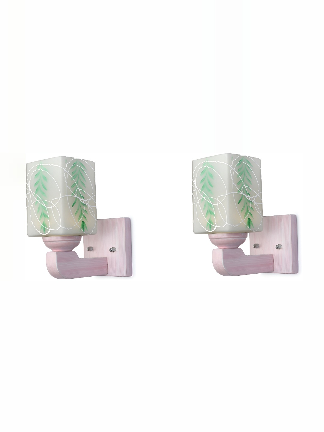 

1ST TIME White & Green 2 Pieces Printed Glass Traditional Rectangle Shaped Wall Lamp