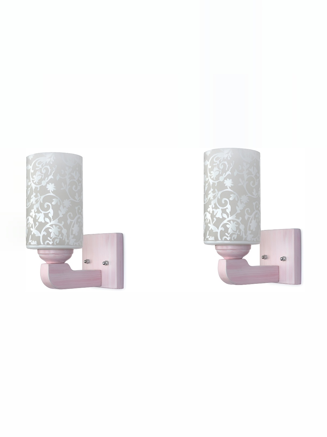 

1ST TIME White 2 Pc Printed Glass Traditional Cylinder Shaped Wall Lamp