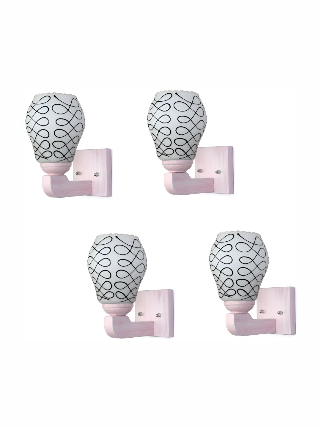 

1ST TIME White & Black 4 Pieces Printed Glass Contemporary Bell Shaped Wall Lamps